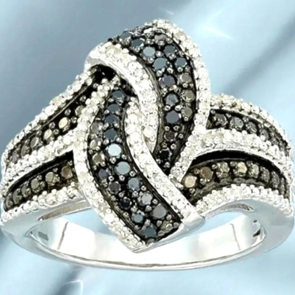 Source Unknown Jewelry - 925 Sterling Silver Mosaic Silver and Black Ring SIZE 8
